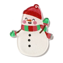 Printed Christmas Theme Acrylic Pendants, Snowman, 46x36x2mm, Hole: 1.8mm(OACR-L018-10D)