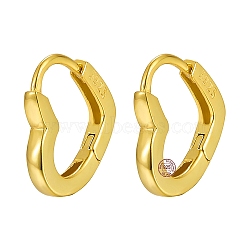 925 Sterling Silver Hoop Earrings for Women, Heart, Real 18K Gold Plated, 12x11x2mm(EJEW-F317-22G)