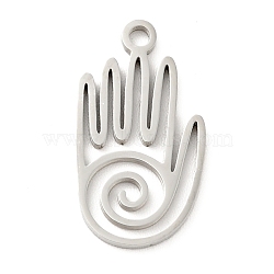 Non-Tarnish 201 Stainless Steel Pendants, Palm, Stainless Steel Color, 19x10x1mm, Hole: 1.6mm(STAS-E015-18P)