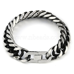 304 Stainless Steel Cuban Link Chain Bracelets for Men, Antique Silver, 9 inch(22.8cm)(BJEW-B102-10AS)