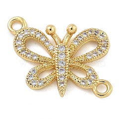 Rack Plating Brass Micro Pave Clear Cubic Zirconia Butterfly Connector Charms, Long-Lasting Plated, Cadmium Free & Lead Free, Real 18K Gold Plated, 16x18.5x3mm, Hole: 1.6mm(KK-A234-077G)