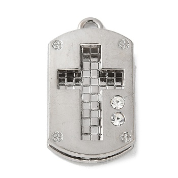 Alloy Rhinestone Pendants, Platinum, Cross, 34x18.5x6.5mm, Hole: 2.5mm