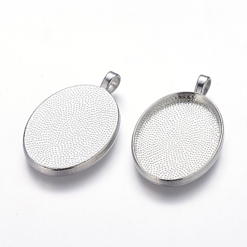 Alloy Pendant Cabochon Settings, Cadmium Free & Lead Free, Plain Edge Bezel Cups, DIY Findings for Jewelry Making, Platinum, 39x25x3mm, Hole: 4mm