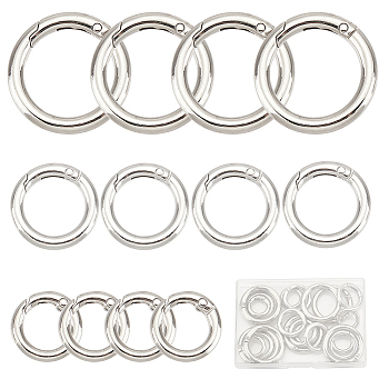 24Pcs 3 Styles Zinc Alloy Spring Gate Rings, O Rings, Platinum, 20~35x3.5~4mm, about 8pcs/style