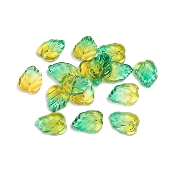 Two-Tone Transparent Glass Charms, Leaf, Green Yellow, 13.5x10.5x3.5mm, Hole: 1.2mm