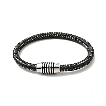 Microfiber Leather Braided Round Cord Bracelet with 304 Stainless Steel Clasp for Men Women, Black, 8-3/4 inch(22.3cm)