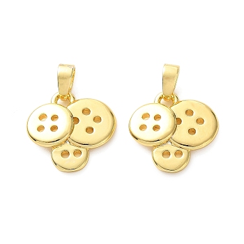 Brass Charms, Triple Button Charms, Real 18K Gold Plated, 14.5x14x3mm, Hole: 5x2.5mm