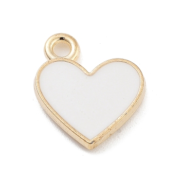 Light Gold Plated Alloy Enamel Charms, Cadmium Free & Lead Free, Heart Charm, White, 13x11x2mm, Hole: 1.5mm