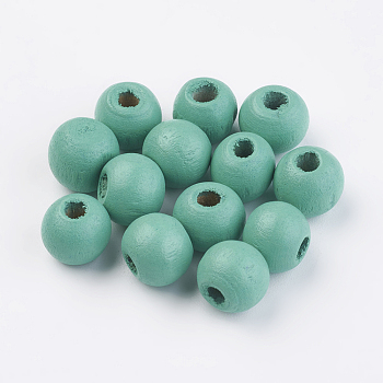 Natural Wood Beads, Dyed, Round, Dark Cyan, 8x7mm, Hole: 2~3mm