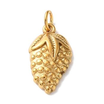 304 Stainless Steel Pendants, Strawberry Charms, Golden, 22x12.5x4mm, Hole: 4mm