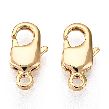 Brass Lobster Claw Clasps, for Jewelry Making, Real 18K Gold Plated, 12.5x6.5x2.5mm, Hole: 1.6mm