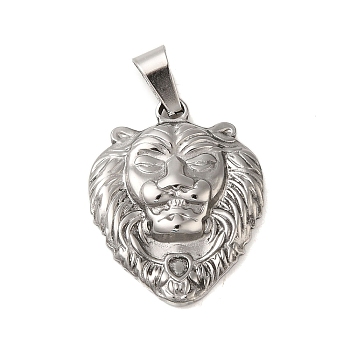 304 Stainless Steel Pendants, Lion Charm, Stainless Steel Color, 25x20x3.5mm, Hole: 6x3.5mm