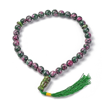 Natural Ruby in Zoisite Beads Stretch Bracelets, with Tassels, 15-3/8 inch(39cm)