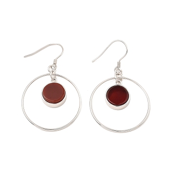 Natural Carnelian Flat Round Dangle Earrings, Real Platinum Plated Rhodium Plated 925 Sterling Silver Earrings, 46x27.5mm