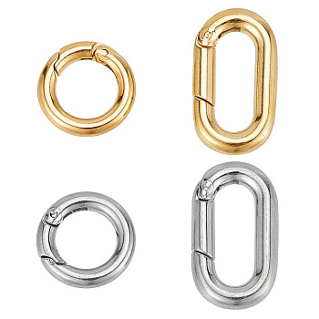 4Pcs 4 Styles 304 Stainless Steel Spring Gate Rings, Round Ring & Oval Ring, Platinum & Golden, 12~18.5x10~12x2~3mm, 1pc/color