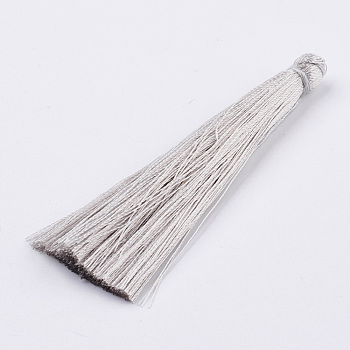 Nylon Tassel Pendant Decoration, Silver, 65~74x6mm