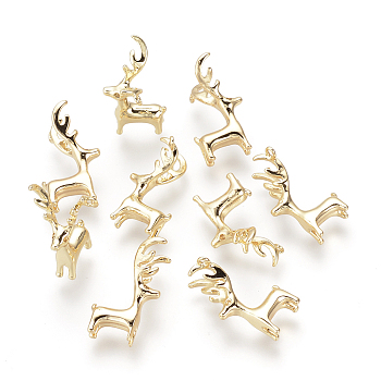 Brass Pendants, Nickel Free, Real 18K Gold Plated, Christmas Reindeer/Stag, 18x10.5x10mm, Hole: 1mm