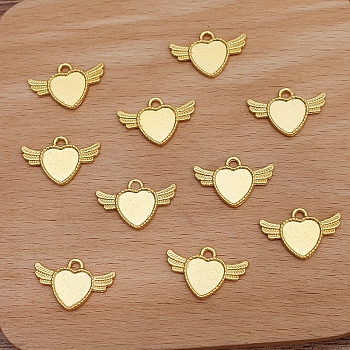 Alloy Pendant, Heart with Wing, Golden, 14x22mm