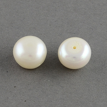 Grade AAA Natural Cultured Freshwater Pearl Beads, Half Drilled, Flat Round, White, 6~6.5x5mm, Half Hole: 1mm