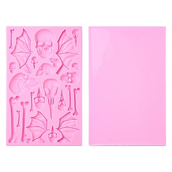 2Pcs Silicone Cake Molds for DIY, Skull Shape,Pink, Pink, 195x122x9mm