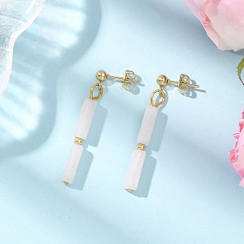 Rectangle Brass Natural White Jade Dangle Stud Earrings, with 304 Stainless Steel and Iron Earring Findings, Golden, 41x5mm