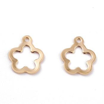 201 Stainless Steel Pendants, Hollow, Flower Charms, Real 18k Gold Plated, 12.5x10.5x0.5mm, Hole: 1.2mm