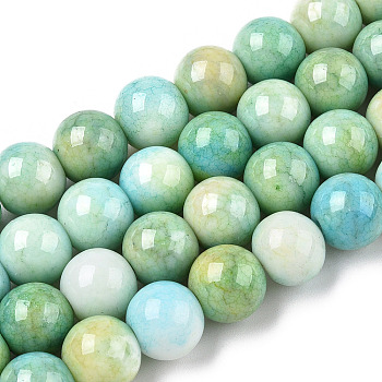 Opaque Crackle Glass Round Beads Strands, Imitation Stones, Round, Dark Sea Green, 10mm, Hole: 1.5mm, about 80pcs/strand, 30.31~31.10 inch(77~79cm)