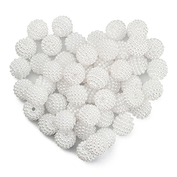 50Pcs Imitation Pearl Acrylic Beads, Berry Beads, Combined Beads, Round, White, 10mm, Hole: 1mm