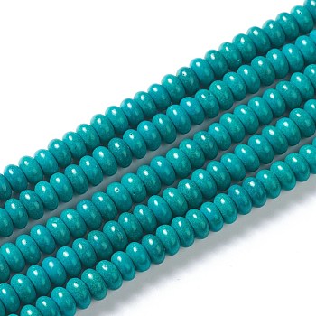 Synthetic Turquoise Beads Strands, Dyed, Disc/Flat Round, Heishi Beads, Teal, 6mm, Hole: 1mm, about 125pcs/strand, about 15 inch