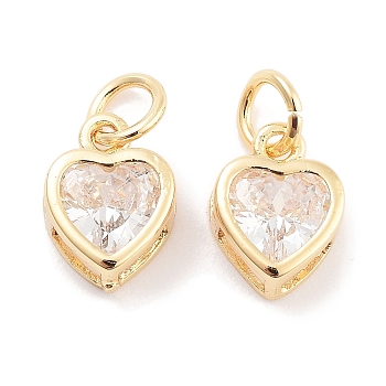 Brass Micro Pave Cubic Zirconia Pendants, Heart, with Jump Ring, Real 18K Gold Plated, Clear, 10.5x7.5x4mm, Hole: 3.5mm