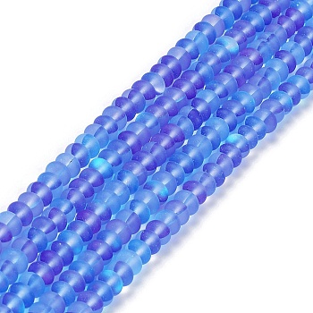 Frosted Transparent Glass Beads Strands, Rondelle, Mauve, 8x5mm, Hole: 1mm, about 75pcs/strand, 14.96''(38cm)