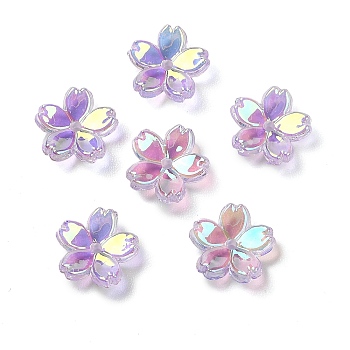 Transparent ABS Plastic Beads Cap, UV Plated, 5-Petal Flower, Lilac, 10.5~11.5x2mm, Hole: 1.4mm