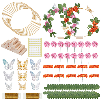 DIY Wreath Making Kits, include Iron Hoop & Wire, Wood Pedestal, Artificial Flower, Paper Wall Stickers, Mixed Color, 300x3mm, Inner Diameter: 295mm, 12pcs