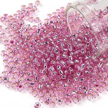 TOHO Round Seed Beads, Japanese Seed Beads, (2212) Silver Lined Baby Pink, 8/0, 3mm, Hole: 1mm, about 222pcs/10g