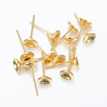 304 Stainless Steel Stud Earring Settings, Real 24K Gold Plated, 13.5x6mm, Tray: 5.5mm, Pin: 0.8mm