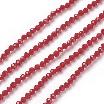Transparent Glass Beads Strands, Faceted, Round, Dark Red, 2mm, Hole: 0.5mm, about 164~182pcs/strand, 14.8~15.7 inch(37.5~40cm)
