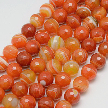 6mm OrangeRed Round Striped Agate Beads