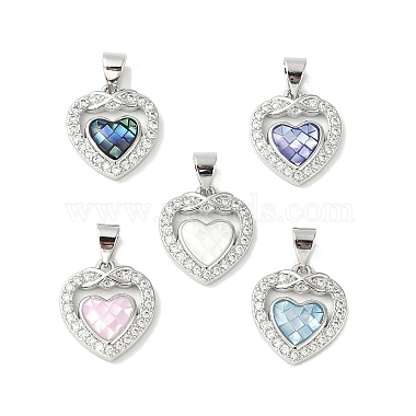 Platinum Mixed Color Heart Brass+Cubic Zirconia+Enamel Pendants