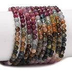 Gradient Color Natural Multicolor Tourmaline Beads Strands, Round, Faceted Beads, 4mm, Hole: 0.6mm, about 101~102pcs/strand, 15.24''(38.7cm)~15.39''(39.1cm)(G-D110-A02-01)
