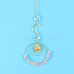 Glass & Brass Pendant Decorations, Suncatchers, Rainbow Makers, with Chips Rose Quartz, for Home Decoration, 350mm(HJEW-PW0002-12A)