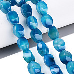 Dyed & Heated Natural Agate Beads Strands, Twist, Deep Sky Blue, 13.5~15x11~13x11~13mm, Hole: 1~1.2mm, about 28pcs/strand, 15.35~15.55 inch(39~39.5cm)(G-N359-14A-03)