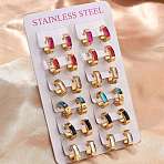 201 Stainless Steel Hoop Earrings, with 304 Stainless Steel Pin and Glass, PVD Vacuum Plating, Long-Lasting Plated, Ring Shape, Golden, 13x4mm(EJEW-D354-12G)