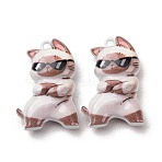 Alloy Pendants, Cat Shape with Sunglasses Charms, Baking Paint, Camel, 20x13.5x6mm, Hole: 2mm(PALLOY-A040-04A)