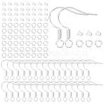 300Pcs Brass Earring Hooks, with 300Pcs Brass Jump Rings abd 300Pcs Plastic Ear Nuts, Silver, 17mm, Hole: 1.5mm, 21 Gauge, Pin: 0.7mm(KK-SP0002-59S)
