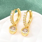 Brass Micro Pave Cubic Zirconia Hoop Dangle Earrings, Round, Real 18K Gold Plated, Clear, 15x14x2.5mm(KK-Z166-15G-02)
