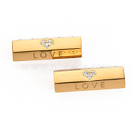 304 Stainless Steel Beads, with Rhinestone, Hexagonal Prism with Word Love, Real 14K Gold Plated, 25.5x9x8mm, Hole: 1.6mm(STAS-S116-285G)