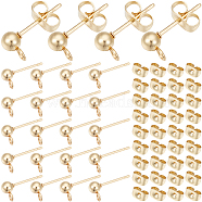 100Pcs 304 Stainless Steel Ball Stud Earring Findings, with Loop and 100Pcs Ear Nuts, Golden, 15x7x4mm, Hole: 1.7mm, Pin: 0.8mm(STAS-SP0001-55G)