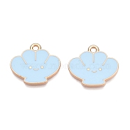 Alloy Enamel Pendants, Lead Free & Cadmium Free, Shell Shape Charm, Golden, Light Sky Blue, 18x20x1mm, Hole: 1.8mm(ENAM-T020-64A)