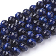 Natural Blue Tiger Eye Beads Strands, Dyed & Heated, Round, Midnight Blue, 8mm, Hole: 1mm, about 24pcs/strand, 7.8 inch(X-G-G099-8mm-13)