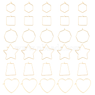 36Pcs 6 Style Brass Hoop Earring Findings, Hexagon & Trapezoid & Star & Octagon & Heart & Rectangle, Nickel Free, Real 18K Gold Plated, 20 Gauge, 24.5~38x20~40x0.8mm, Pin: 0.8mm, 6Pcs/style(KK-FH0005-44)